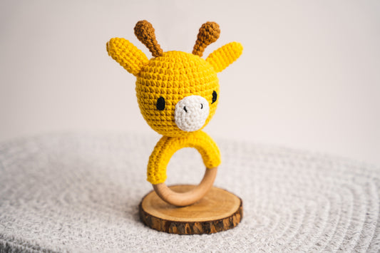 Hand Crocheted Baby Giraffe Rattle Teething Toy